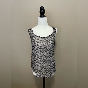 Ambiance Apparel Snow Leopard Print Tank Top Unlined with High Low Hem - Small